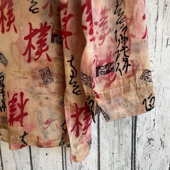 ADDITIONS By Chic's Womens Asian Calligraphy Button Up Top Size L/12 Silk Linen - Picture 7 of 12
